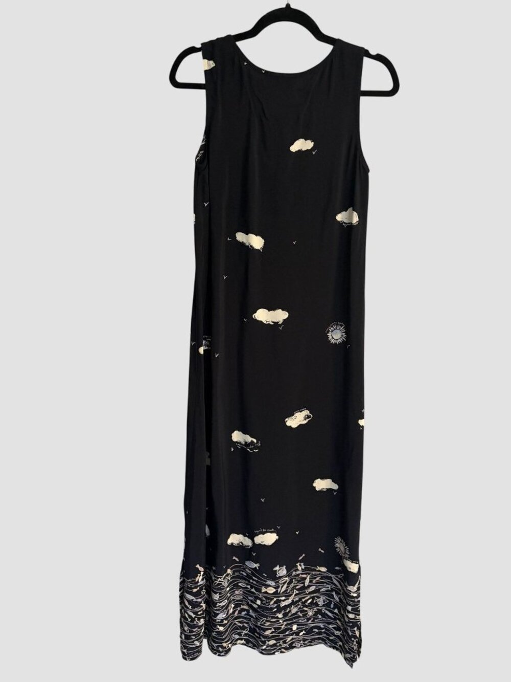 David Dart Sleeveless Maxi Sun Dress XS Whimsical Cloud Butter Mom Black 90s VTG - Picture 2 of 16